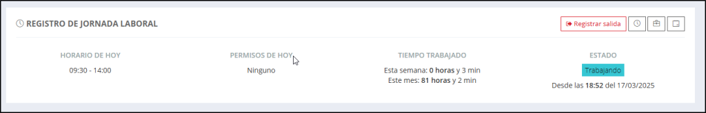 Confirmación de fichaje en el registro de jornada de Qclinicas Cloud
